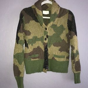 Camo wool blend cardigan sweater